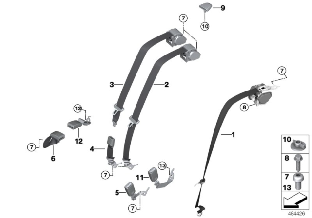 2017 BMW 540i Rear Seat-Restraint System-Outer Belt Assembly Diagram for 72117455625