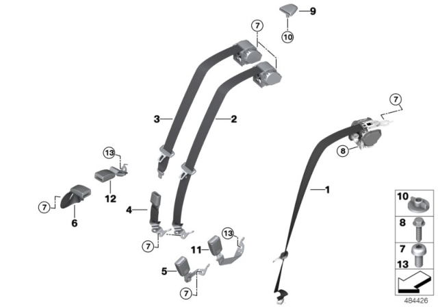 2017 BMW 540i Right Rear Seat Belt Retractor Diagram for 72117455626