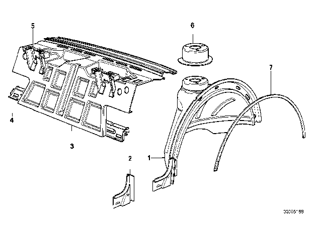 1989 BMW 635CSi Partition Trunk / Wheel Housing Diagram