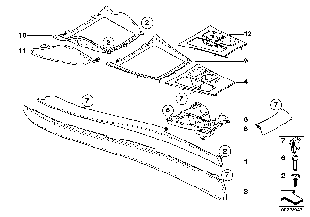 2010 BMW X6 Mounted Parts For Centre Console Diagram