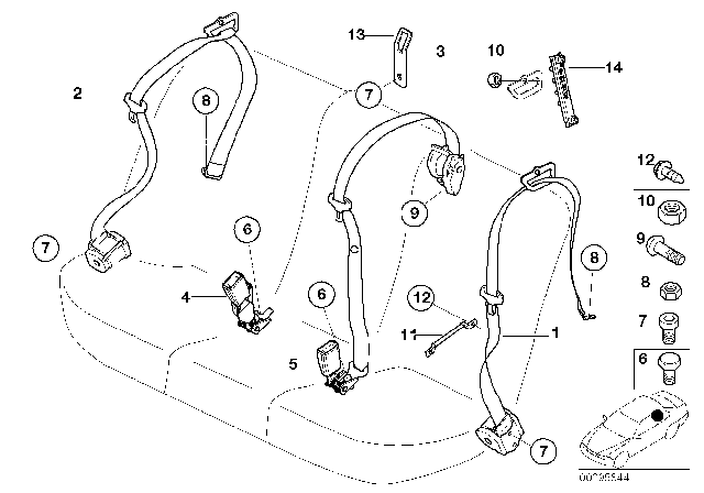 2000 BMW X5 Rear Left Lower Seat Belt Diagram for 72117070185