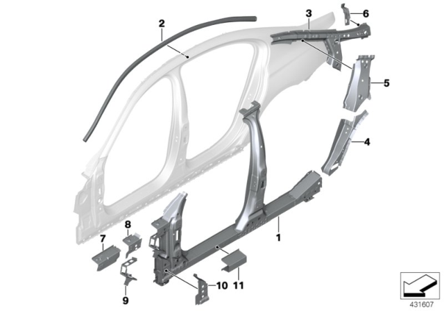 2018 BMW 740i xDrive Side Frame, Middle Right Diagram for 41007413106