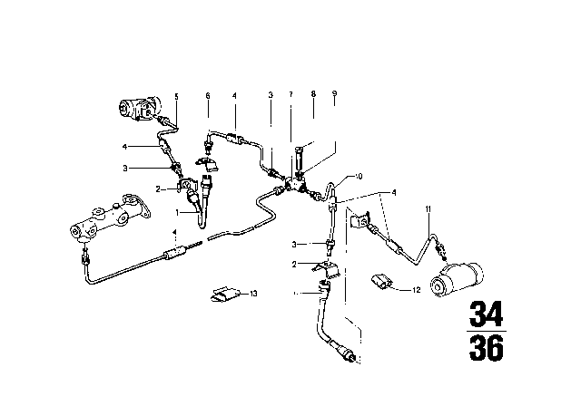 1968 BMW 2002 Brake Pipe, Rear Diagram 2