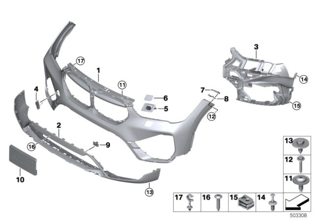 2020 BMW X1 TRIM PANEL, BUMPER, FRONT Diagram for 51119883249