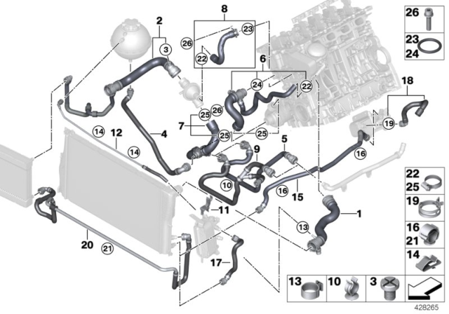 2012 BMW 528i Engine Coolant Hose Diagram for 11537639998