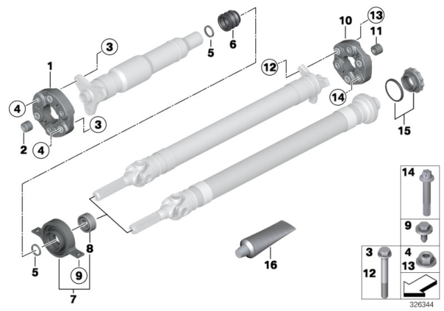 2014 BMW ActiveHybrid 3 Drive Shaft, Single Components Diagram