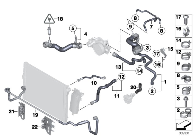 2015 BMW Alpina B7 xDrive Cooling System - Water Hoses Diagram