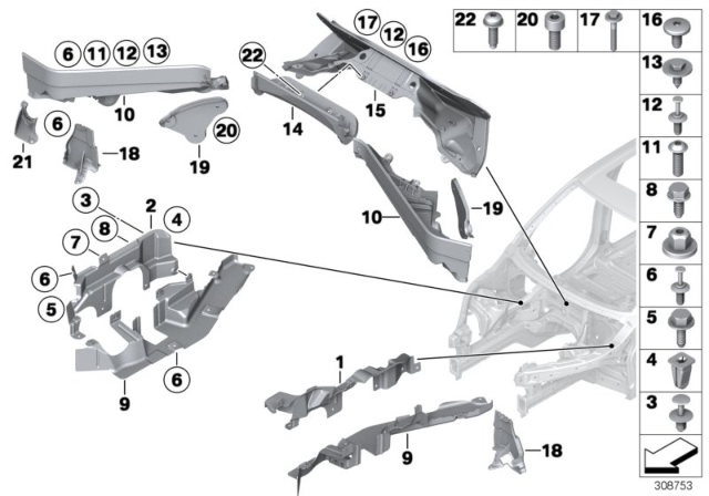 2014 BMW X6 Mounting Parts, Engine Compartment Diagram