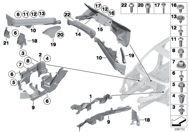 2010 BMW X6 Mounting Parts, Engine Compartment Diagram