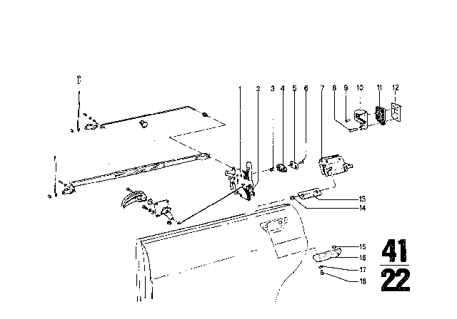 1972 BMW Bavaria Rear Door Control / Door Lock Diagram