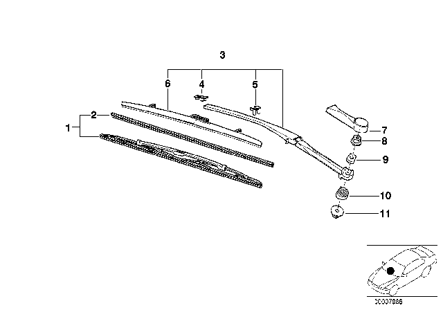 2001 BMW 540i Left Wiper Arm / Wiper Blade Diagram