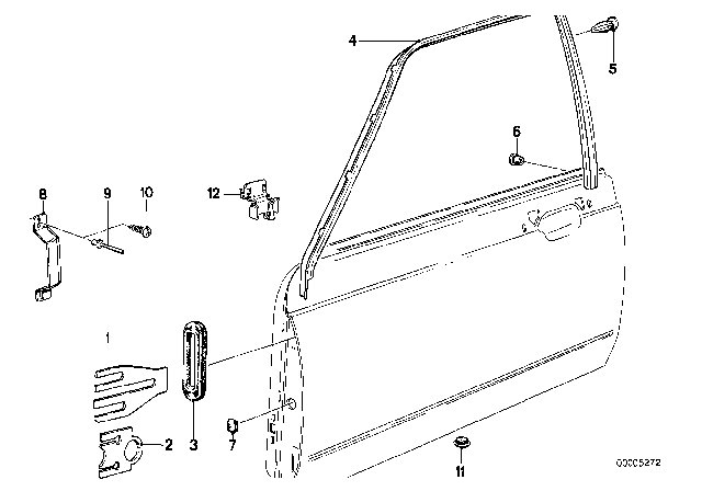 1981 BMW 733i Front Door - Window Frame / Mounting Parts Diagram