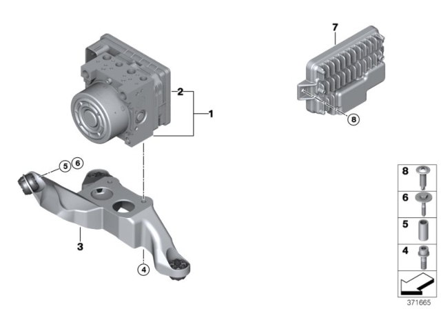 2020 BMW 228i xDrive Gran Coupe Hydro Unit DSC / Control Unit / Fastening Diagram