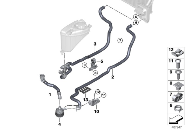 2018 BMW M760i xDrive Cooling Water Hoses Diagram