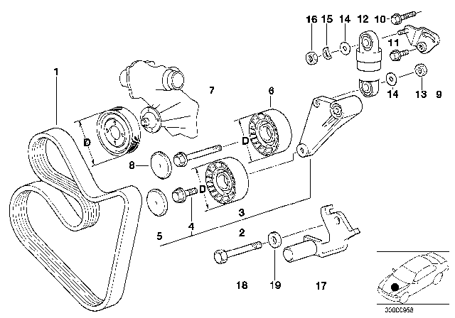 1997 BMW 540i Belt Drive Water Pump / Alternator Diagram 1