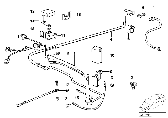 1994 BMW 525i Plus Pole Battery Cable Diagram for 12421732642