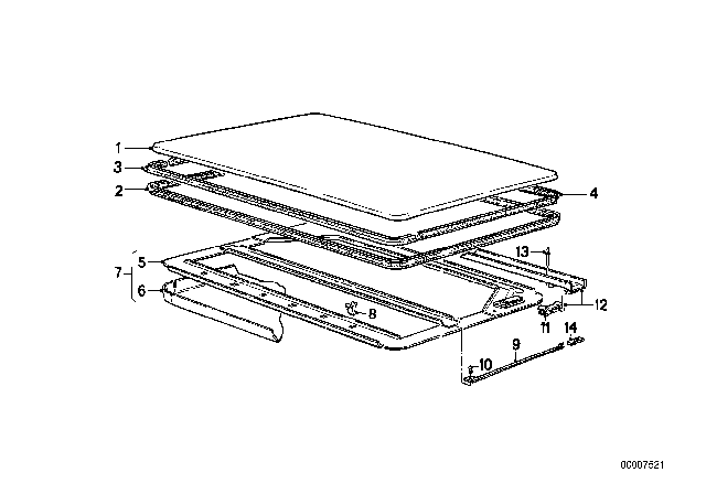 1984 BMW 325e Slide Lifting Roof-Cover / Ceiling Frame Diagram