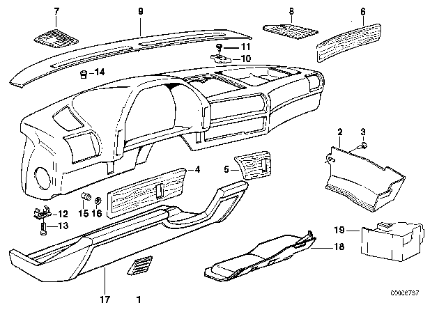 1991 BMW 735i Trim Panel Dashboard Diagram 3