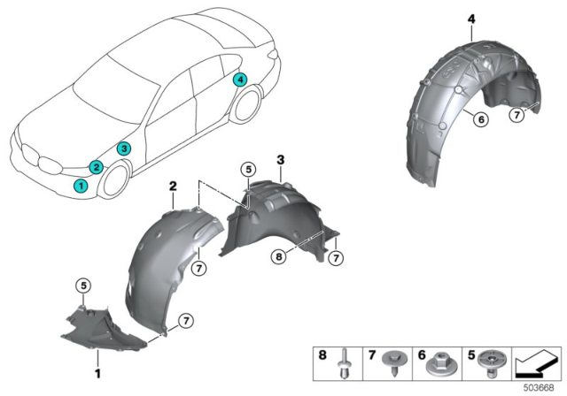 2020 BMW 330i WHEEL ARCH COVER, FRONT SECT Diagram for 51717315729