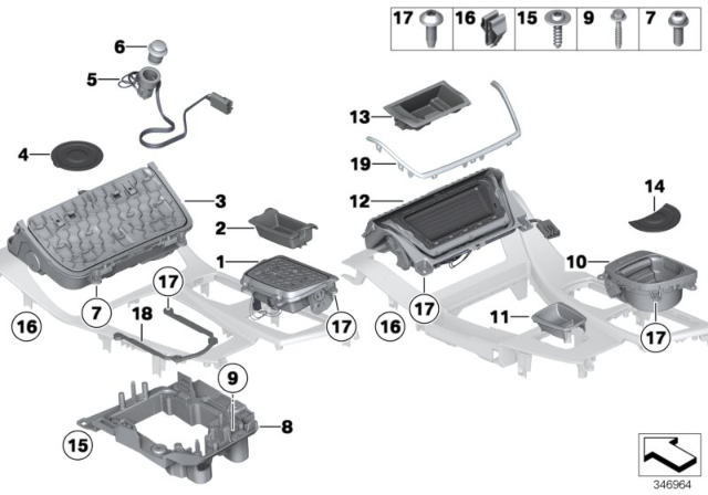 2014 BMW M5 Mounted Parts For Centre Console Diagram