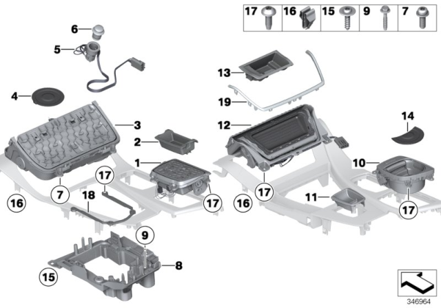 2013 BMW 550i Mounted Parts For Centre Console Diagram