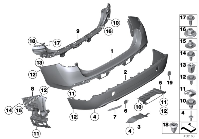 2014 BMW X1 Set, Mounting Parts, Bumper, Rear Diagram for 51122410288
