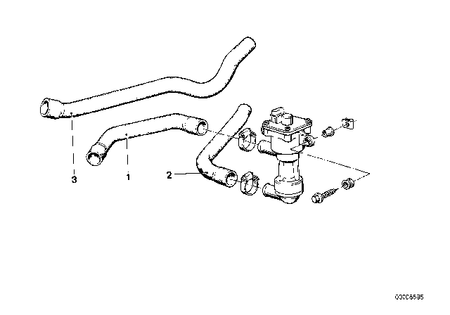 1985 BMW 524td Water Hose Inlet / Outlet Diagram