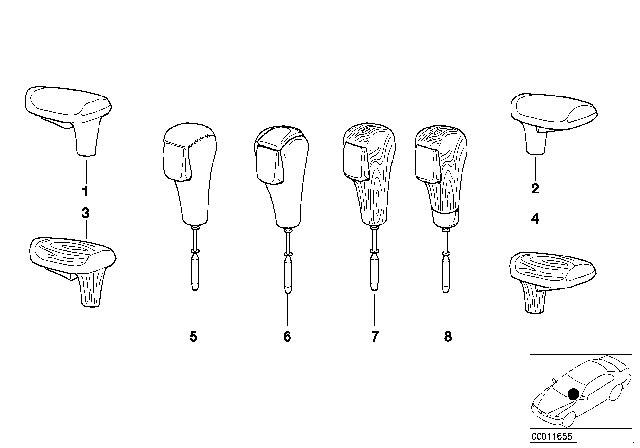 2000 BMW Z3 Selector Lever Handles / Covers Diagram