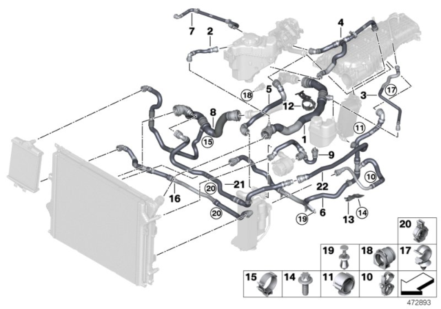 2019 BMW M240i Cooling System Coolant Hoses Diagram 1