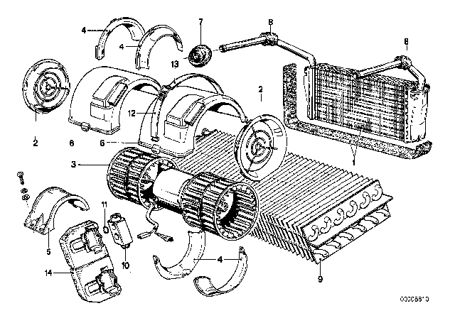 1981 BMW 733i Blower Housing Diagram for 64111368445