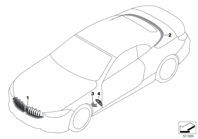 2019 BMW M850i xDrive Exterior Trim / Grille Diagram