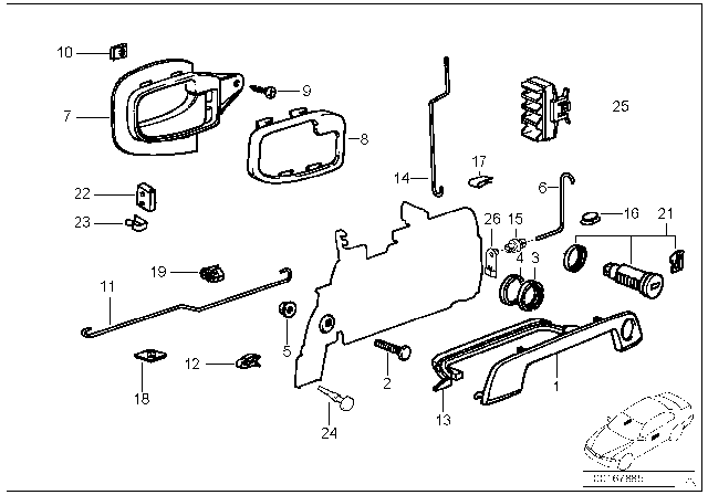 2001 BMW Z3 Inner Right Door Handle Diagram for 51222261150