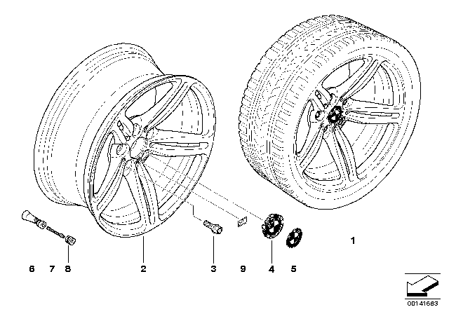 2008 BMW M5 BMW Alloy Wheel, M Double Spoke Diagram 1