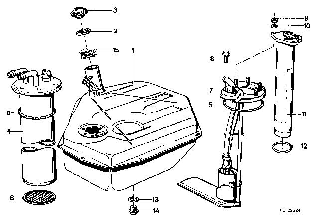 1985 BMW 528e Fuel Tank / Fuel Feed Diagram