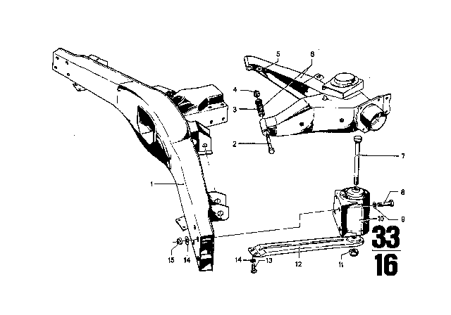 1973 BMW 3.0CS Rear Axle Support / Wheel Suspension Diagram