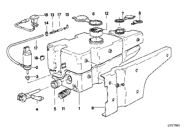 1988 BMW 750iL Windshield Cleaning System Diagram