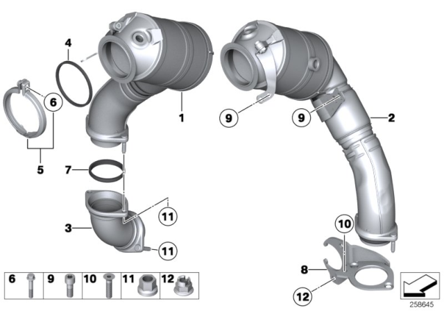 2011 BMW 750Li Exchange Catalytic Converter Close To Engine Diagram for 18327645236