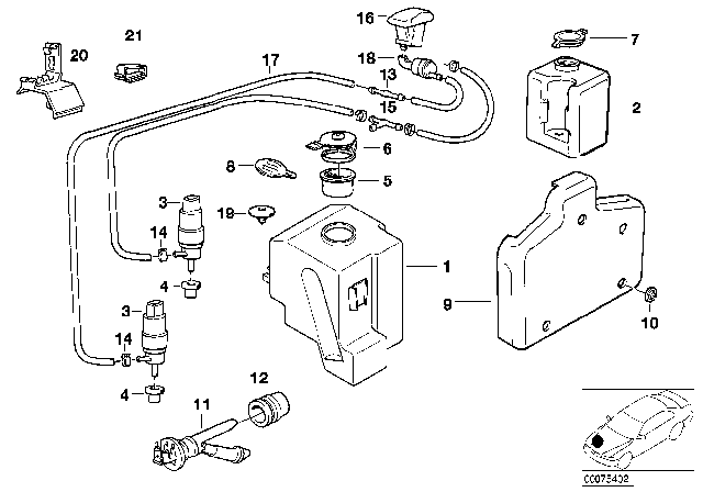 1995 BMW 530i Windshield Washer Fluid Reservoir Diagram for 61678350931