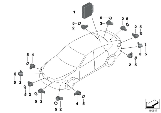 2019 BMW 640i xDrive Gran Turismo Ultrasonic Transducer Jatoba Diagram for 66209359096