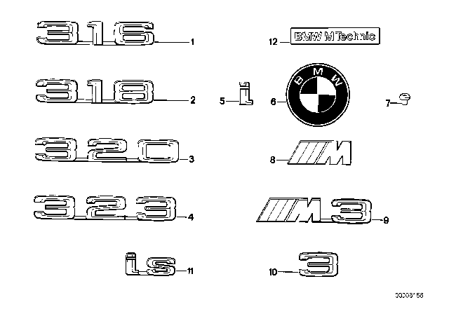 1991 BMW 318i Emblems / Letterings Diagram