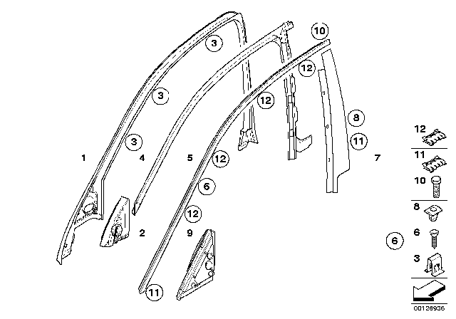 2008 BMW 535xi Trims And Seals, Door Diagram 1