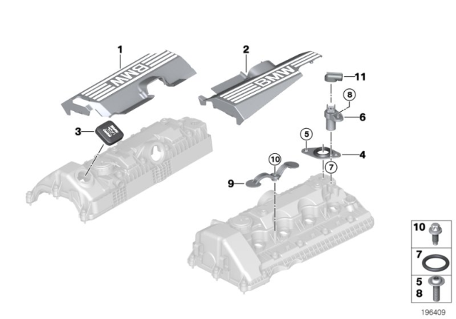 2004 BMW 545i Cylinder Head Cover / Mounting Parts Diagram