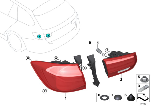 2018 BMW 330i xDrive Rear Light In The Side Panel, Right Diagram for 63217372212