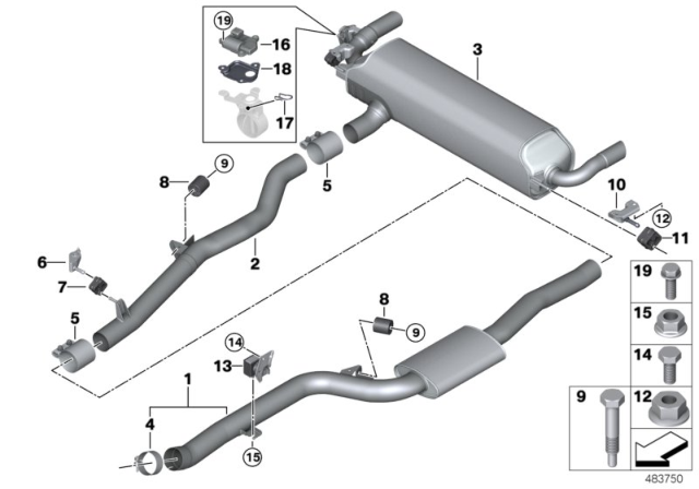 2019 BMW 740e xDrive Front Silencer Diagram for 18308637983