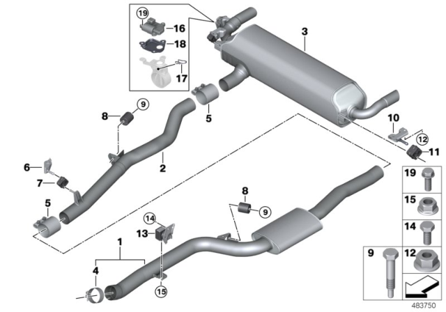 2019 BMW 740e xDrive Rear Exhaust Flap Muffler Diagram for 18308637733