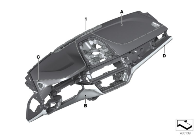 2020 BMW 530e xDrive DASHBOARD LEATHER HEAD-UP DI Diagram for 51457994035