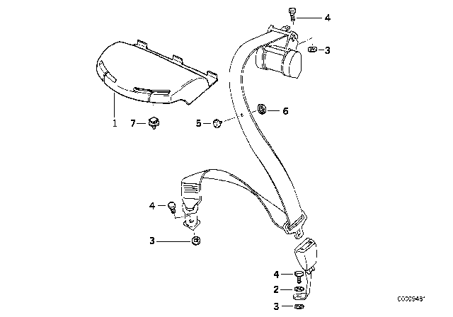 1994 BMW 325i Rear Safety Belt Mounting Parts Diagram