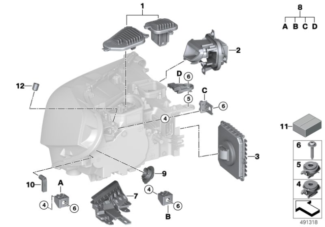 2018 BMW X2 Single Parts, Headlight Diagram