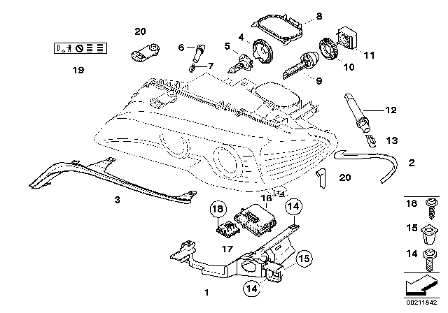 2003 BMW 330Ci Single Components For Headlight Diagram 1