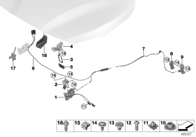 2016 BMW X1 Engine Bonnet, Closing System Diagram